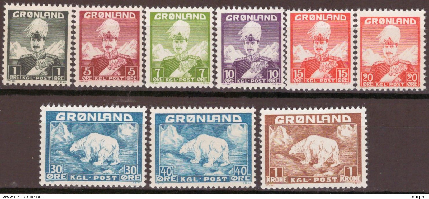 Groenlandia Gronland 1938 Un# 1/9 10v Cpl Set MNH/** Vedere Scansione - Unused Stamps