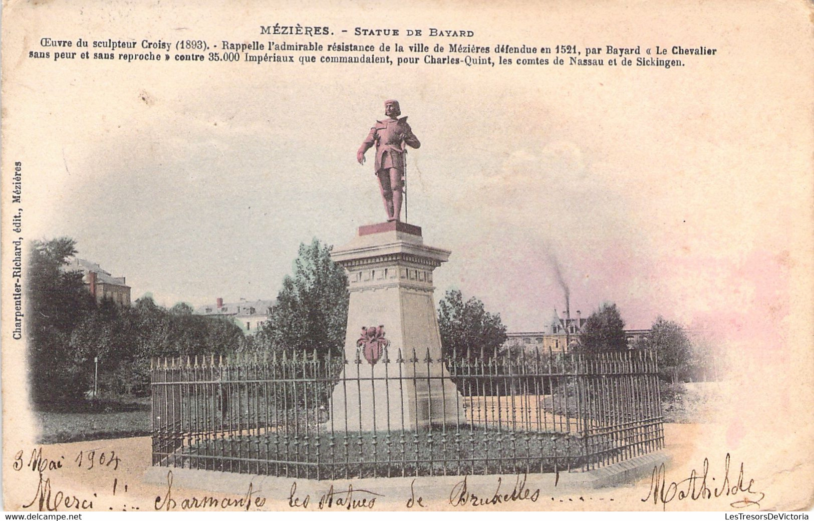 CPA Mezières - Statue De Bayard - Oblitéré à Tournai En 1904 - Charleville