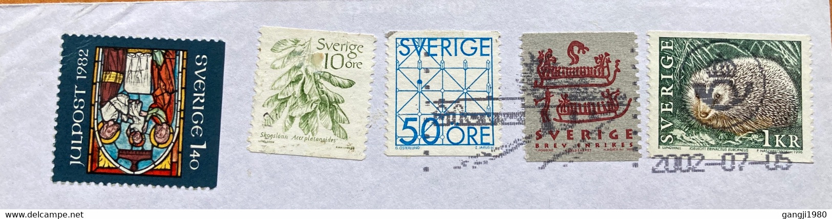 SWEDEN 2002, PLANT ,ANIMAL,VINTAGE SHIP ,CHRISTMAS,5 STAMPS VIGNETTE ECONOMIC GREEN LABEL,COVER TO INDIA - Briefe U. Dokumente