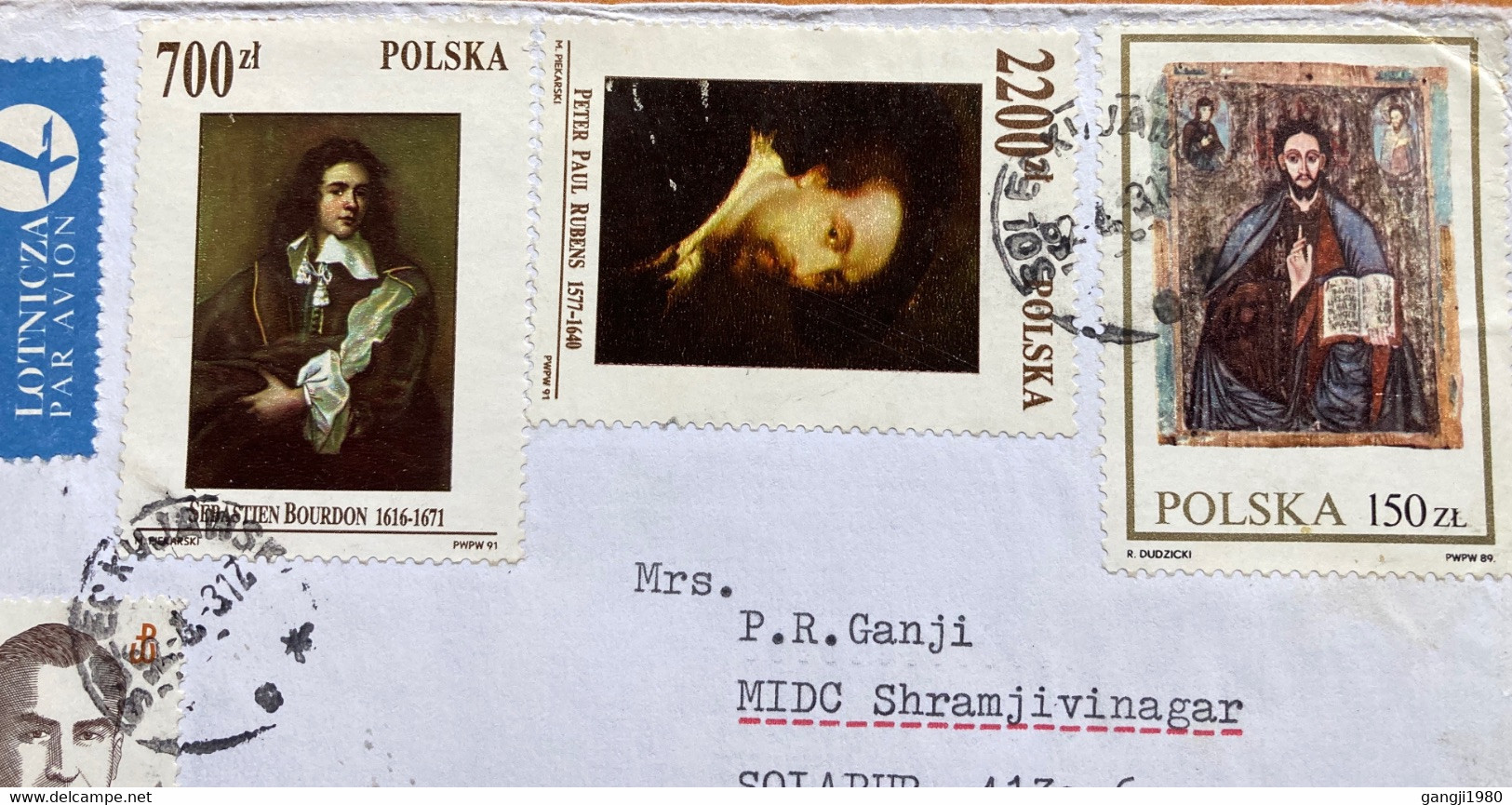 POLAND 2002, ART,PAINTING,RUBENS BOURDON ,CHRIST RELIGION,4 STAMPS 9550ZT RATE!! AIRMAIL COVER TO INDIA,SOLEC -KUJAWSKI - Covers & Documents
