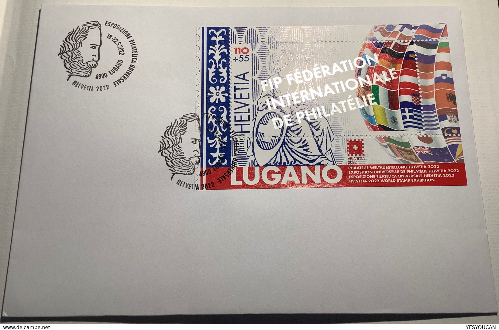 FDC RARITÄT ! "FIP" AUFDRUCK Block  Weltausstellung Helvetia 2022 Lugano(Schweiz Ersttagsbrief M.s Stamp Exhibition - Blokken