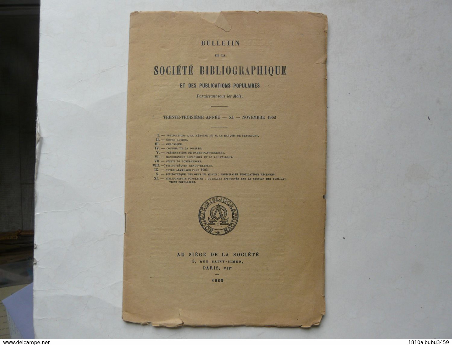 BULLETIN De La SOCIETE BIBLIOGRAPHIQUE  1902 - Autres & Non Classés