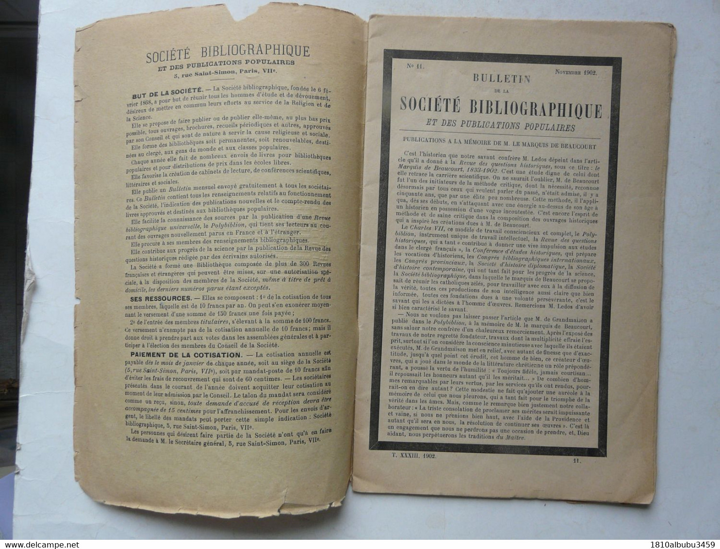 BULLETIN De La SOCIETE BIBLIOGRAPHIQUE  1902 - Autres & Non Classés