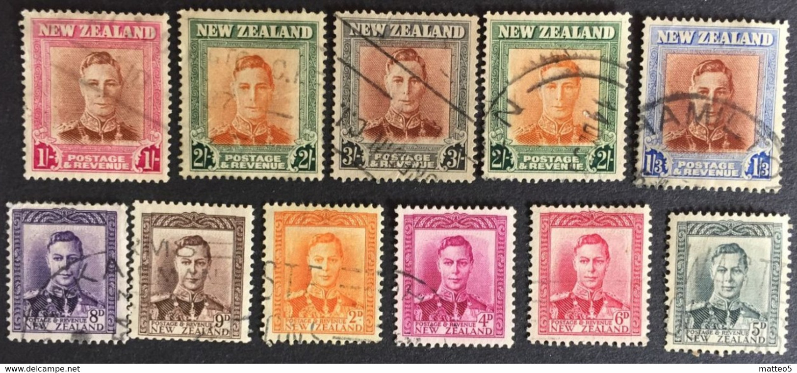 1947 - New Zealand - King George VI - 11 Stamps - Used - Oblitérés