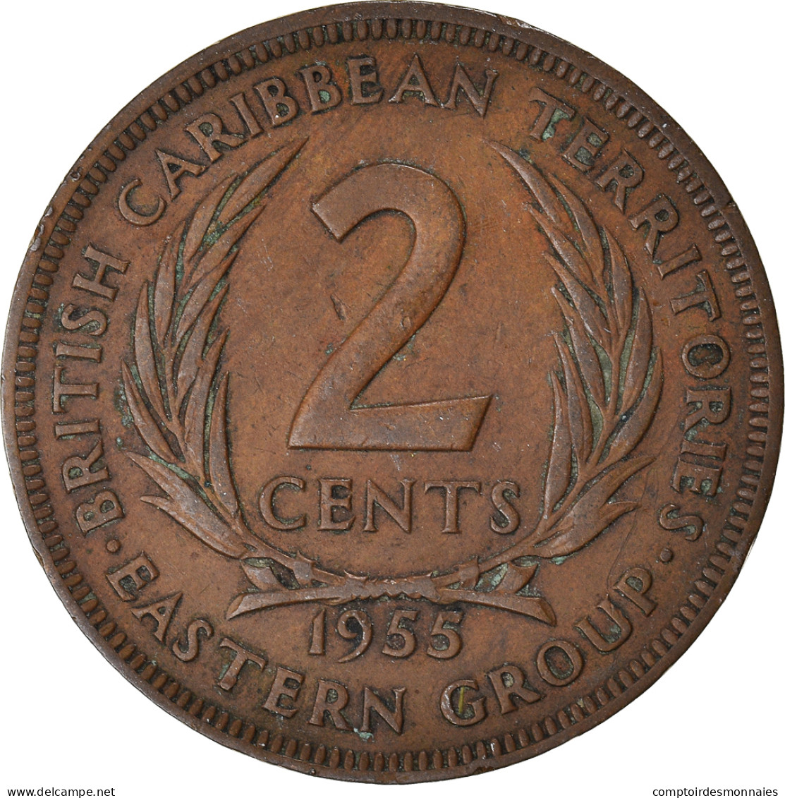 Monnaie, Etats Des Caraibes Orientales, 2 Cents, 1955 - Caraibi Britannici (Territori)