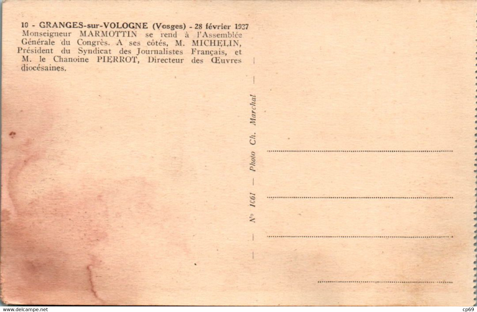 Granges-sur-Vologne Canton Corcieux 28 Février 1937 Monseigneur Marmottin ... Vosges N°10 Cpa Tardive Sortie D'un Carnet - Granges Sur Vologne