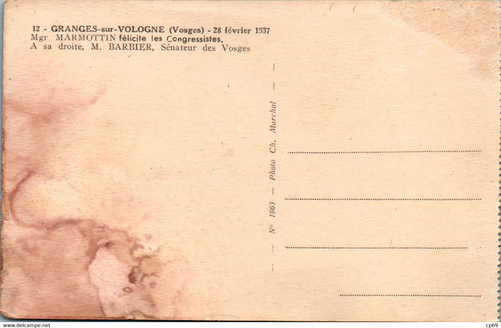 Granges-sur-Vologne Canton Corcieux 28 Février 1937 Monseigneur Marmottin ... Vosges N°12 Cpa Tardive Sortie D'un Carnet - Granges Sur Vologne