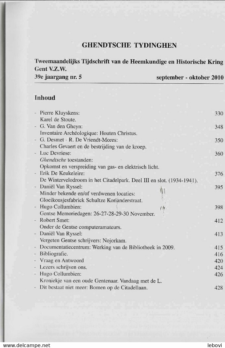 «GHENDTSCHE – TYDINGHEN » Tweemaandelijks Tijdschrift Van De Heemkundige Historische Kring Gent V.z.w. » 9/10 – 2010 -> - Autres & Non Classés