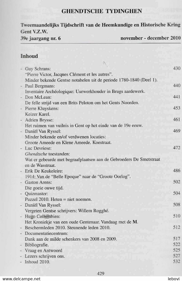 «GHENDTSCHE – TYDINGHEN » Tweemaandelijks Tijdschrift Van De Heemkundige Historische Kring Gent V.z.w. » 11/12 – 2010 - Andere & Zonder Classificatie