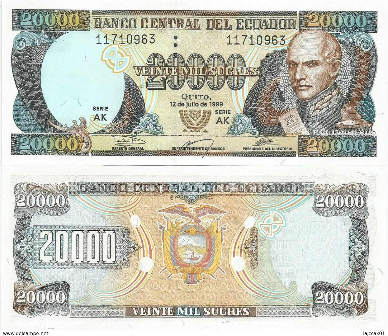 Ecuador 20000 Sucres 1999. UNC 20.000 Sucres - Ecuador