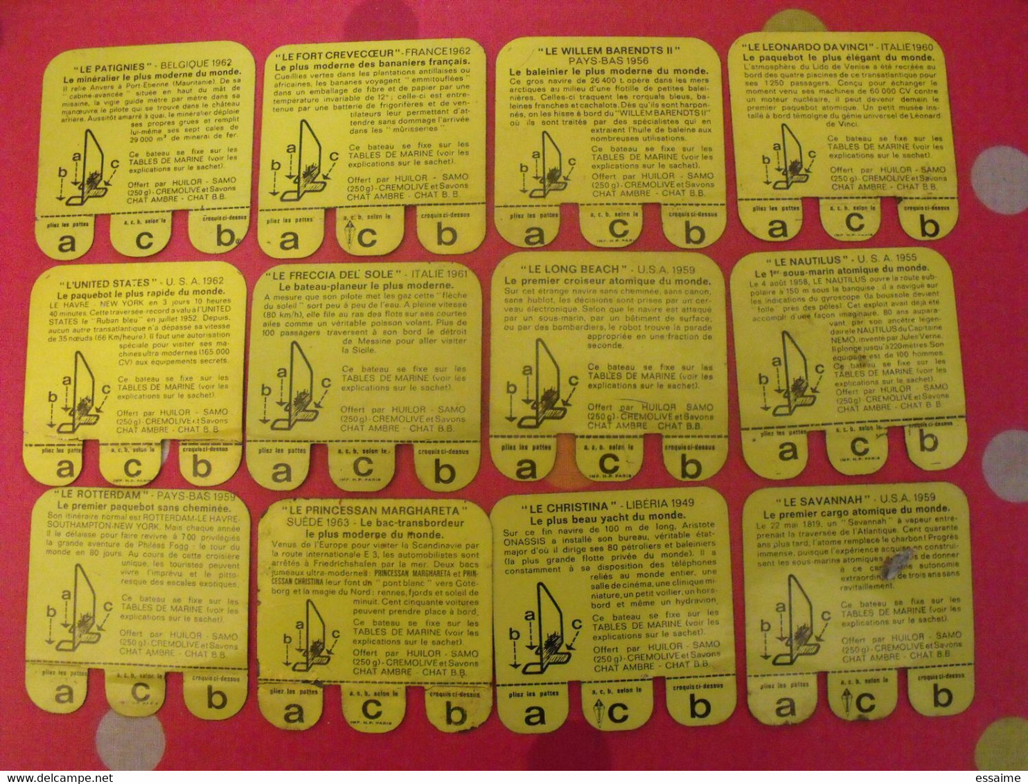 Lot De 12 Plaquettes Bateaux. Huilor Samo Chat Ambré Cremolive. Lot 6 - Tin Signs (vanaf 1961)