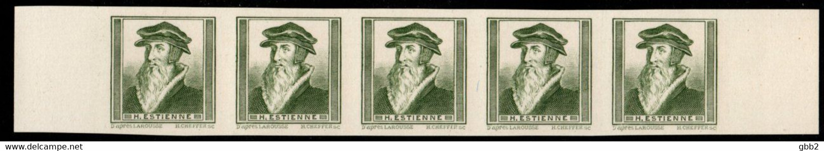 FRANCE - VIGNETTES EXPERIMENTALES YT N° Es 1 H. ESTIENNE. Bande De 5 Timbres. NEUF. RARE - Proofs, Unissued, Experimental Vignettes