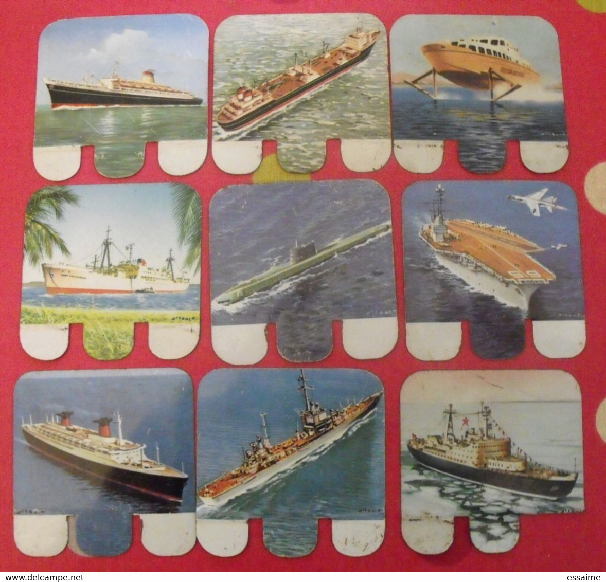 Lot De 9 Plaquettes Bateaux. Huilor Samo Chat Ambré Cremolive. Lot 7 - Plaques En Tôle (après 1960)