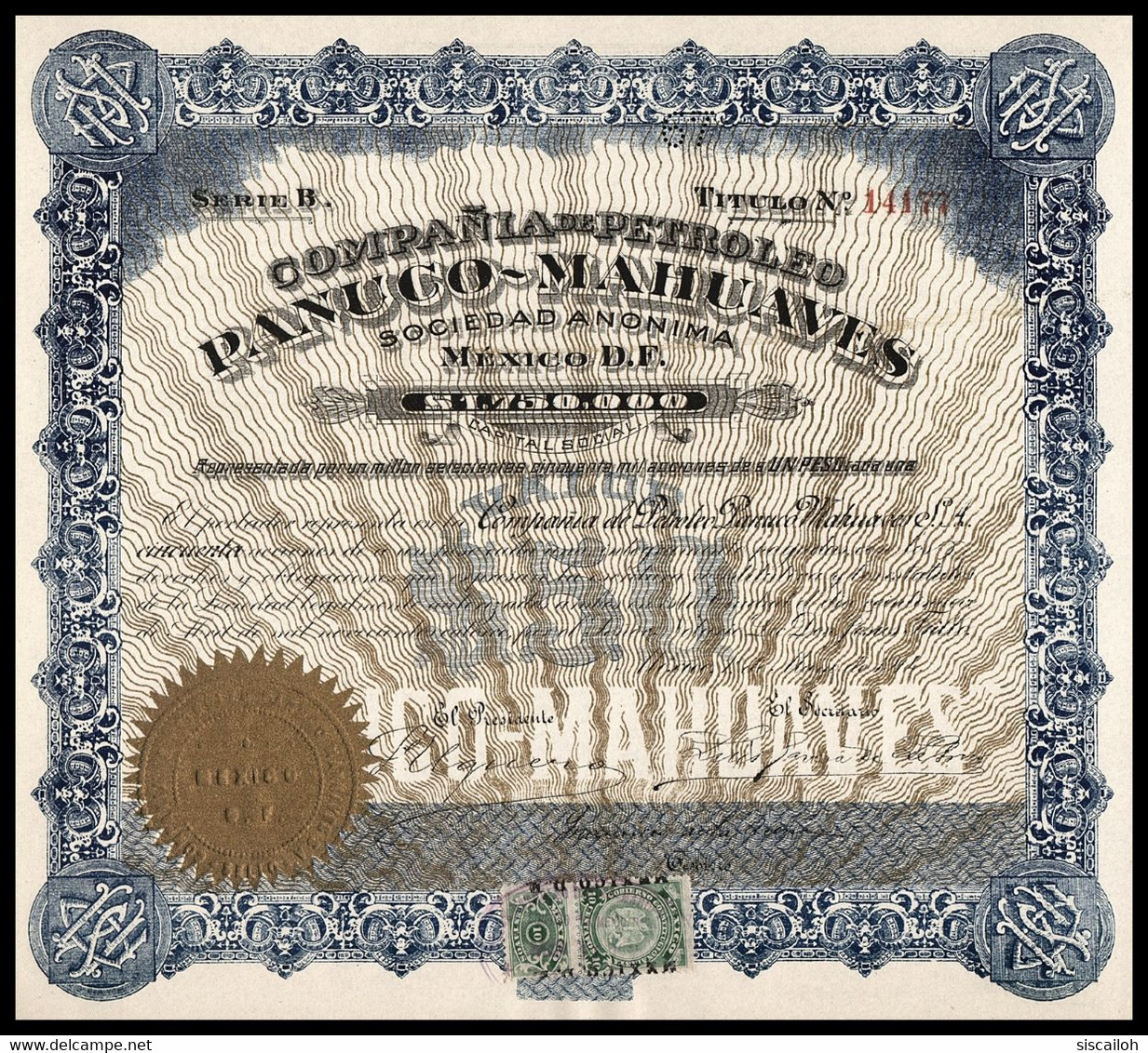 1914 Mexico: Compania De Petroleo Panuco-Mahuaves- $50 Pesos - Petrolio