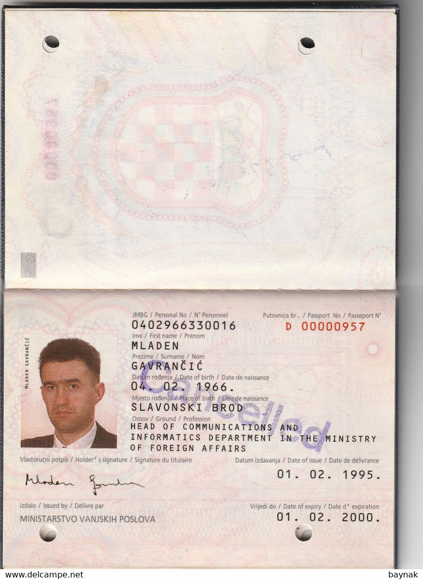 C106   --   PASSPORT  --   CROATIA  --   DIPLOMATIC PASSPORT  --  1995 - Historical Documents