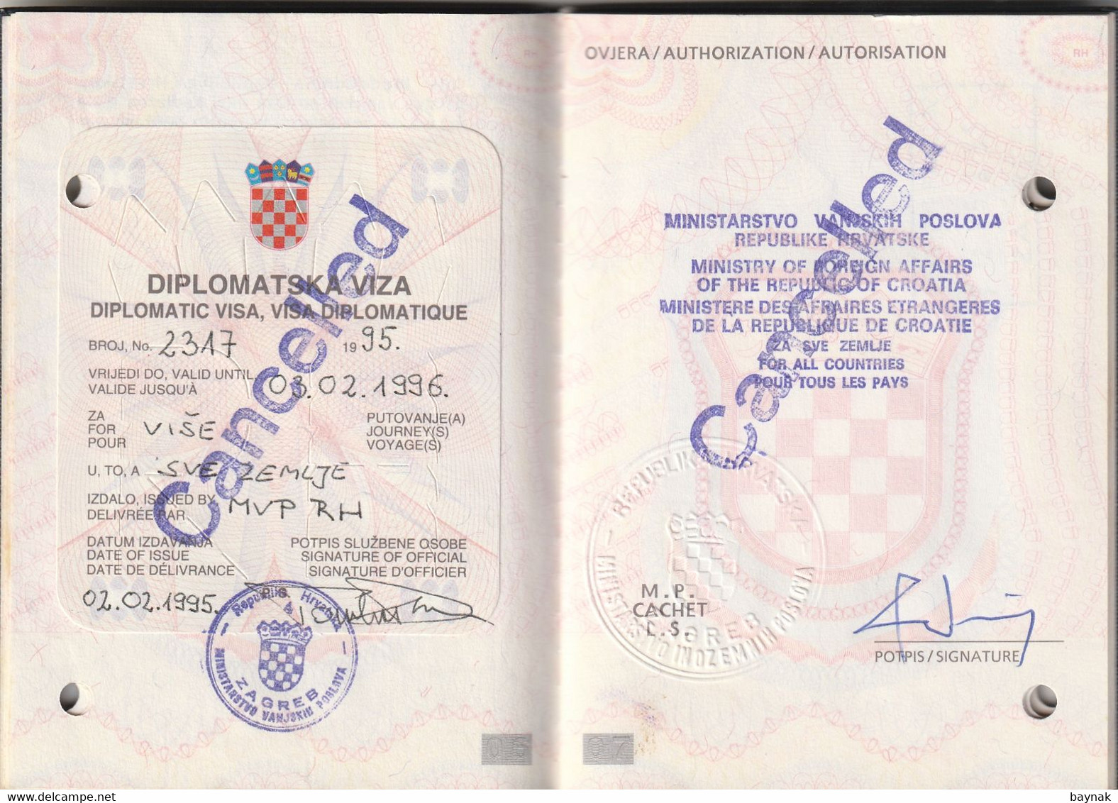 C106   --   PASSPORT  --   CROATIA  --   DIPLOMATIC PASSPORT  --  1995 - Historical Documents