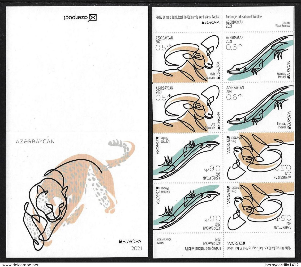 AZERBAIJAN /AZERBAIYÁN /ASERBAIDSCHAN /AZERBAÏDJAN -EUROPA 2021 -"ENDANGERED NATIONAL WILDLIFE"-  BOOKLET - COVER + PANE - 2021