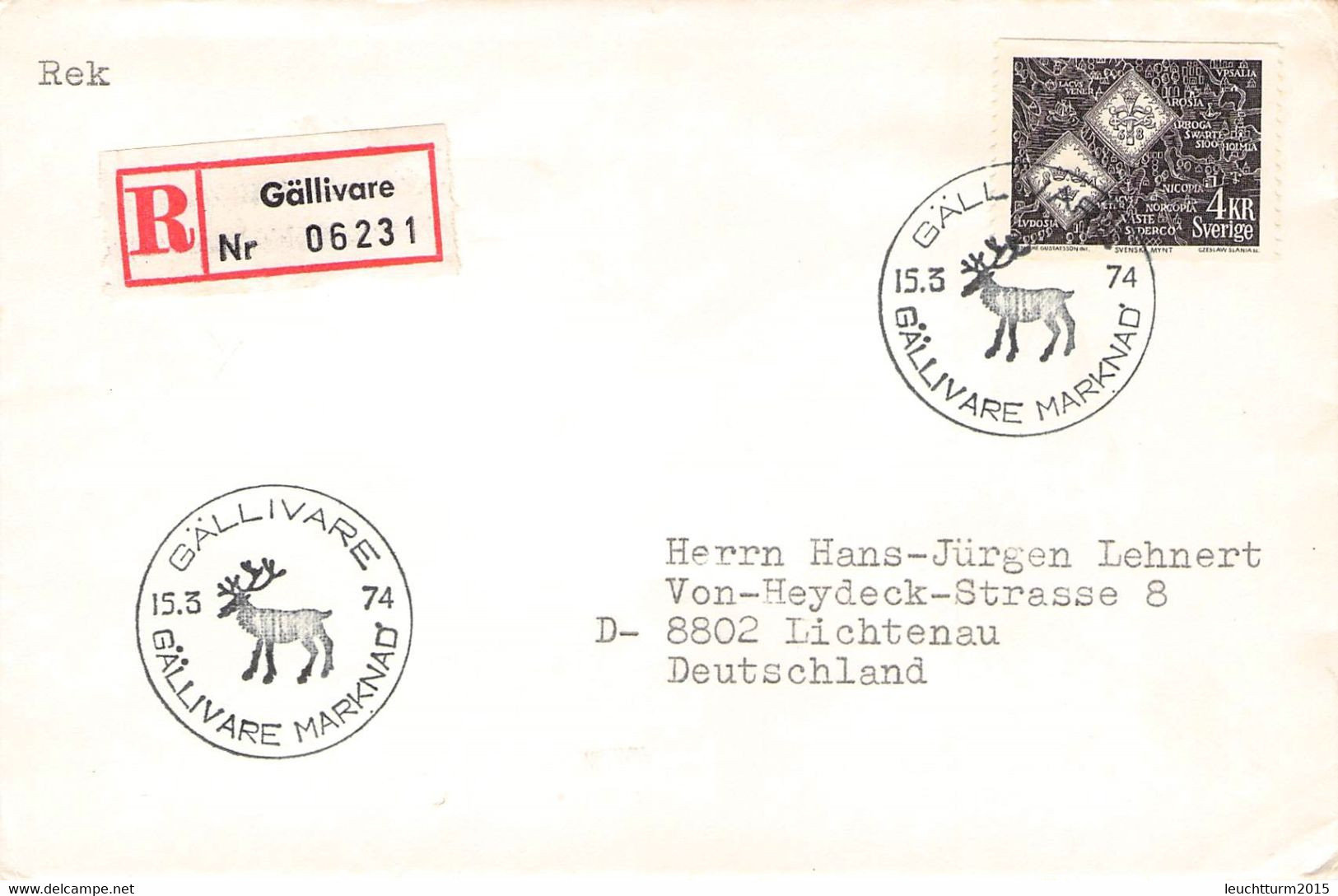 SWEDEN - REGISTERED MAIL 1974 GÄLLIVARE MARKNAD > GERMANY / ZL272 - Lettres & Documents