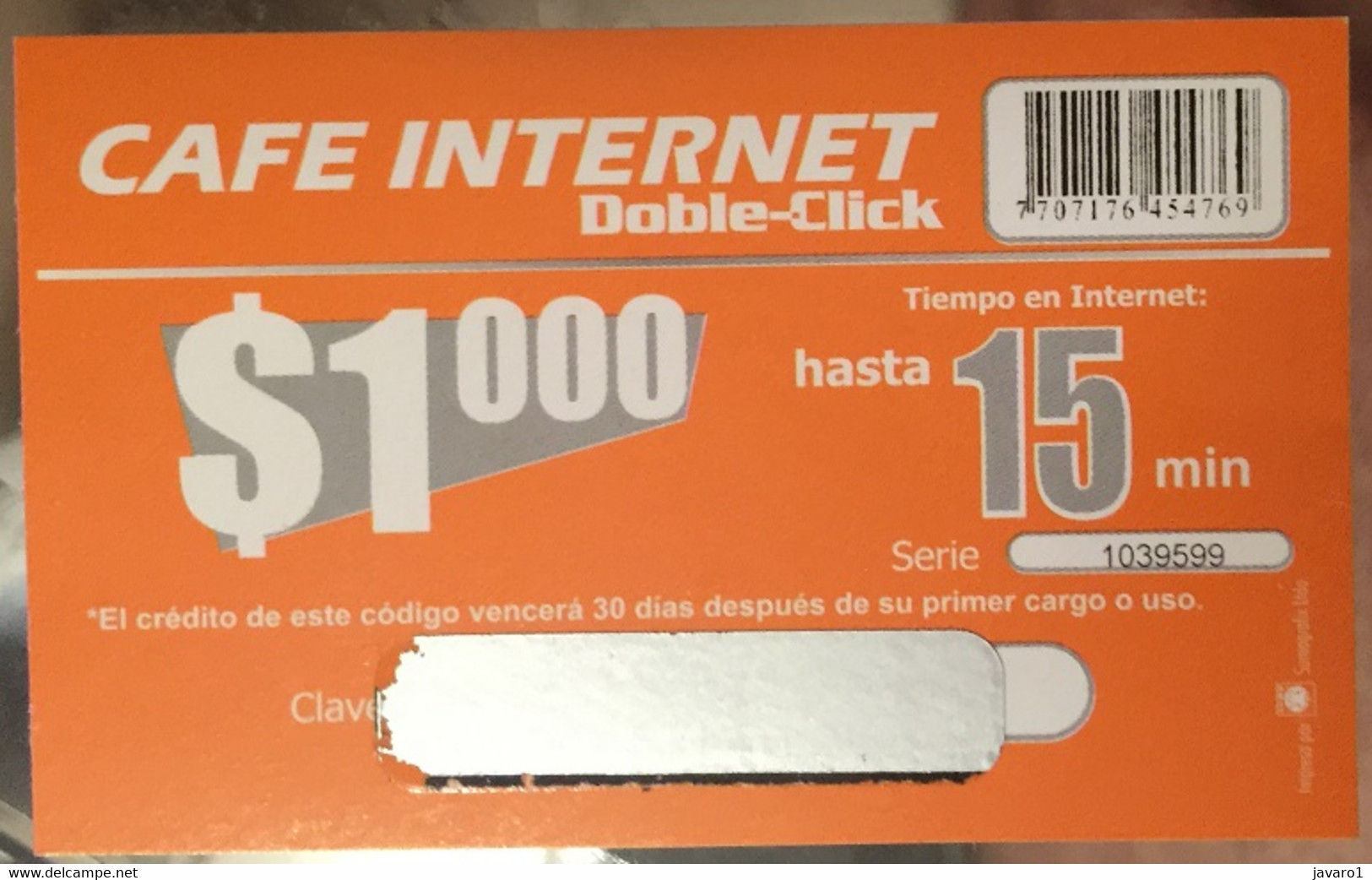 COLOMBIA : COL90 1000$  15min CAFE INTERNET Doble-Click MINT - Colombia