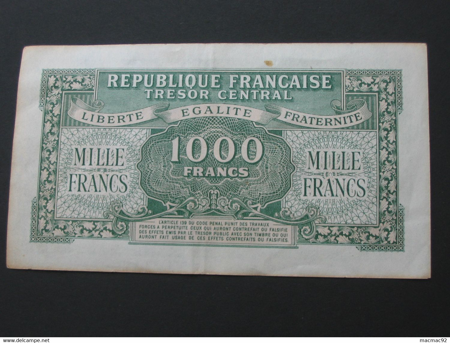 Trésor Central 1000 Francs  Marianne 1945 Chiffres Gras   **** EN ACHAT IMMEDIAT **** - 1955-1963 Trésor Public