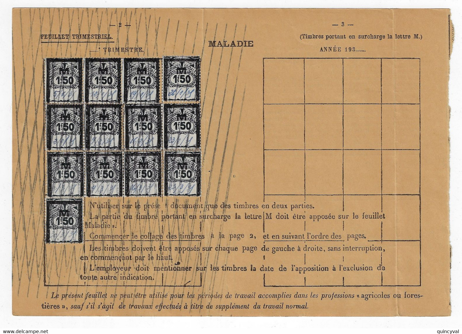 LAVARDAC Assurances Sociales Fiscaux Socio-postaux Type 1931 Petit Format 1,50 F X 13 Noir Yv 39 - Other & Unclassified