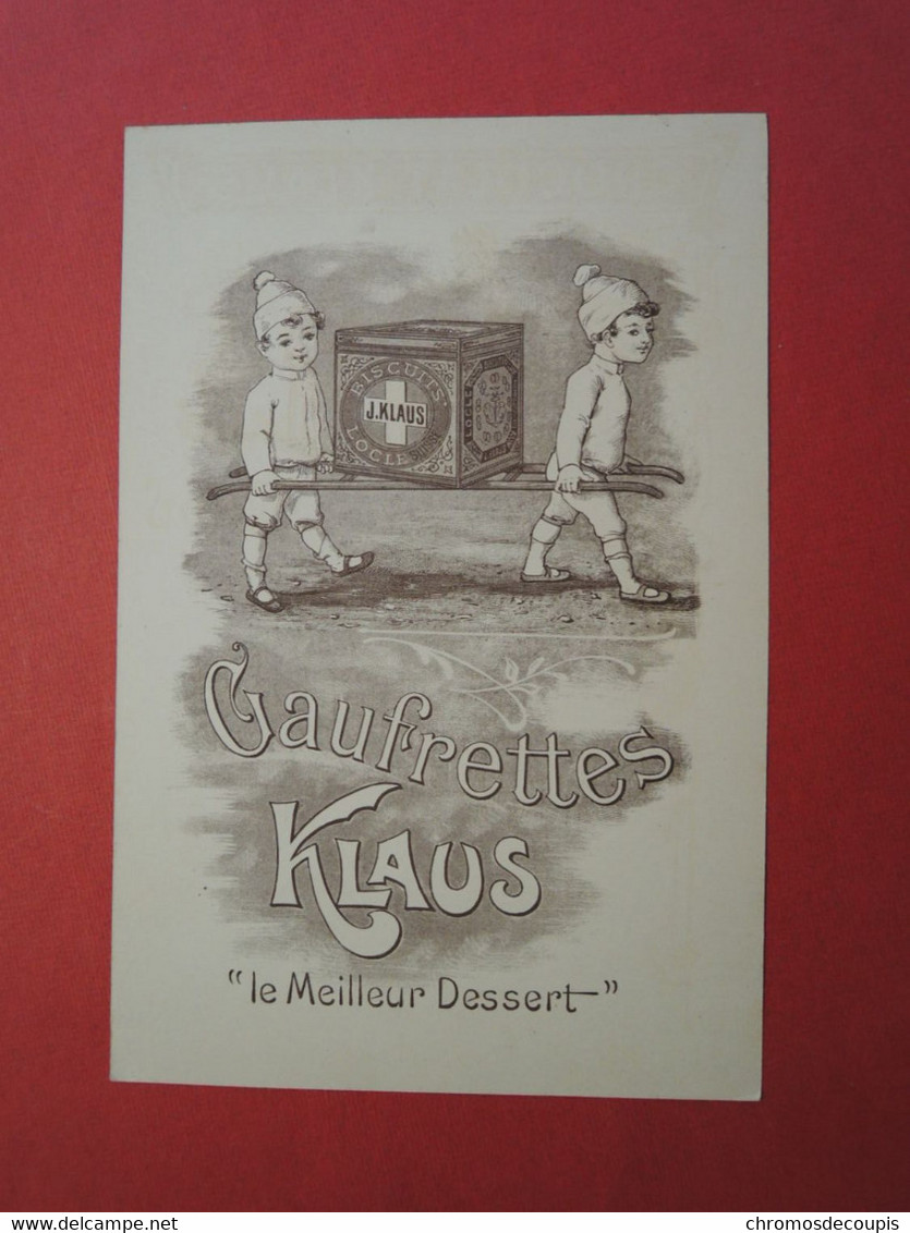 Rare CHROMO MENU  Chocolat KLAUS   Enfants Sur Des Chevaux De Bois à Roulettes - Other & Unclassified