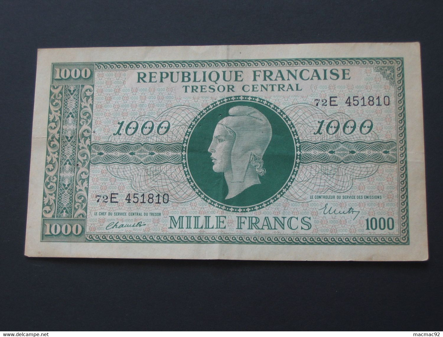Trésor Central 1000 Francs  Marianne 1945 Chiffres Maigres   **** EN ACHAT IMMEDIAT **** - 1955-1963 Staatskas