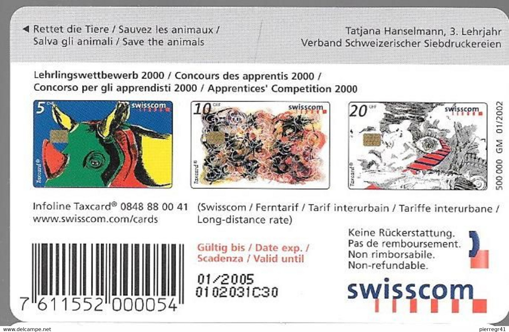 CARTE-PUCE-Gem6-SUISSE-Tete De RHINOCEROS-Exp 01/2005-Utilisé-TBE - Oerwoud