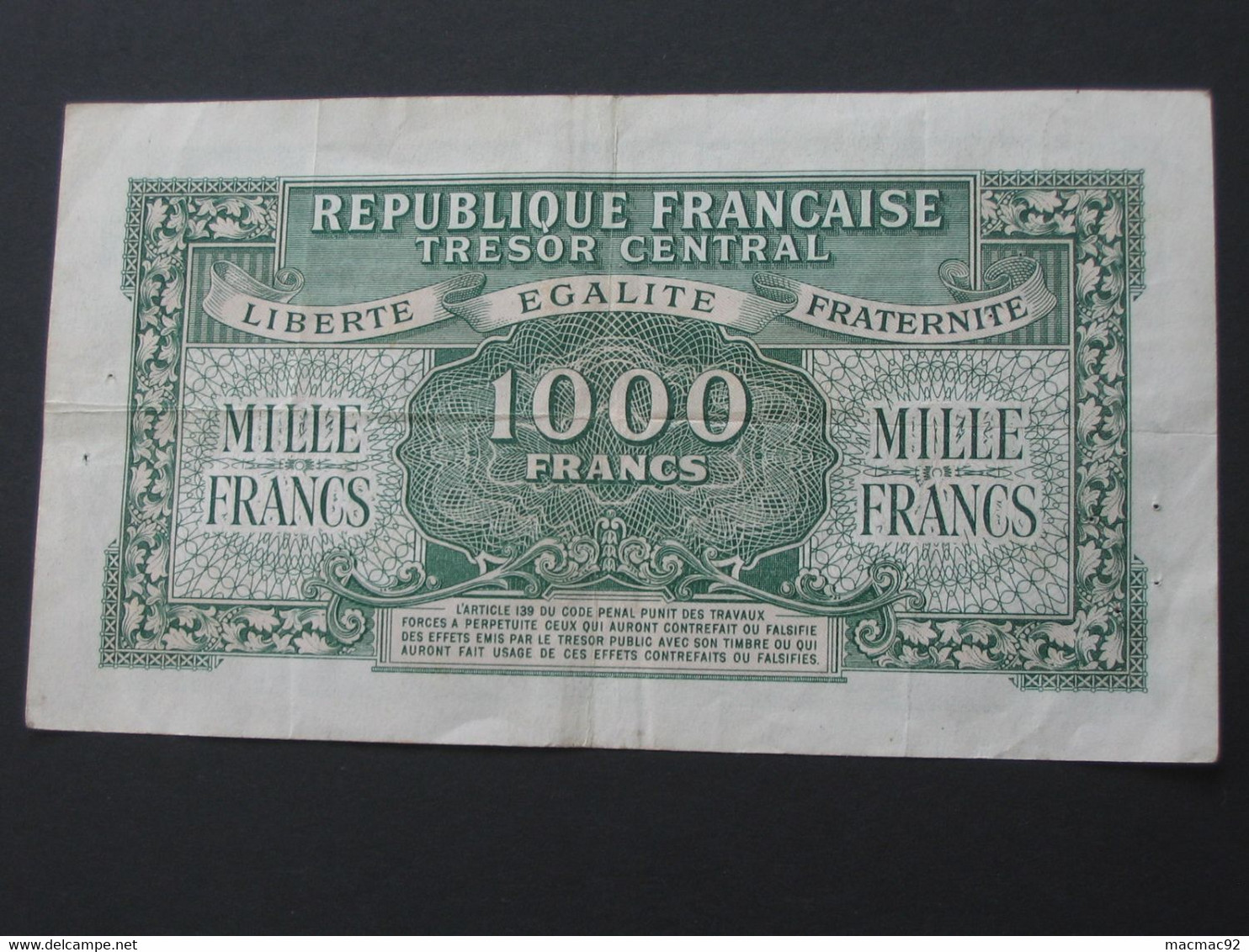 Trésor Central 1000 Francs  Marianne 1945 Chiffres Gras   **** EN ACHAT IMMEDIAT **** - 1955-1963 Staatskas