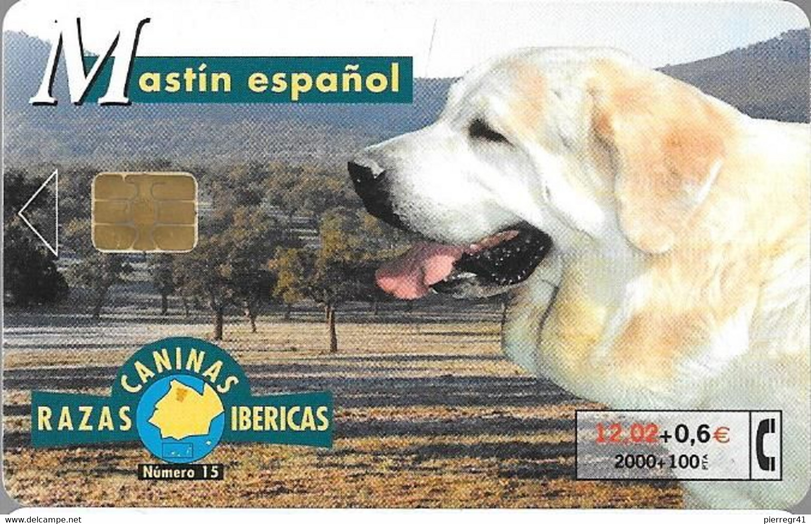 CARTE-PUCE-ESPAGNE-12€-CHIEN-MASTIN ESPANOL-04/01-Exp 12/03-Utilisé-TBE - Chiens