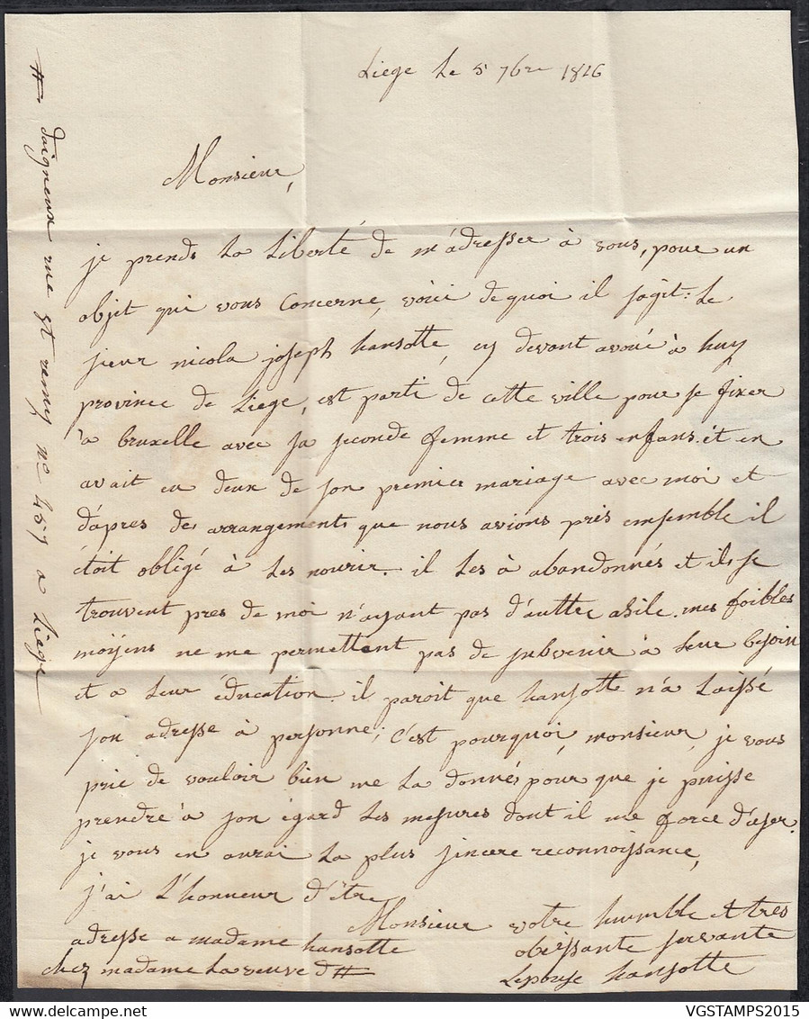 Belgique 1826 - Précurseur De Liège à Destination Bruxelles.......... (DD) DC-10901 - Andere & Zonder Classificatie