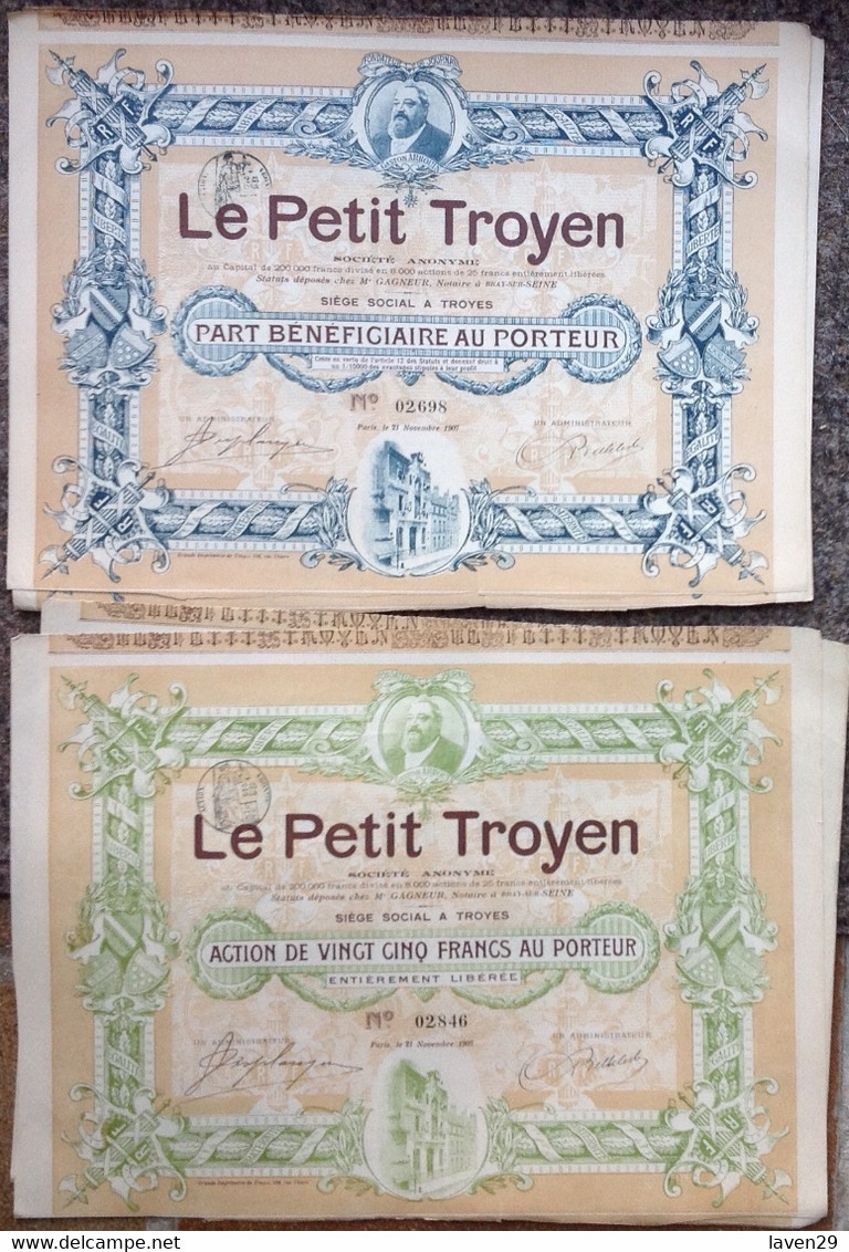5 X Le Petit Troyen - Troyes - 1907 - (3 Parts + 2 Actions) - Altri & Non Classificati