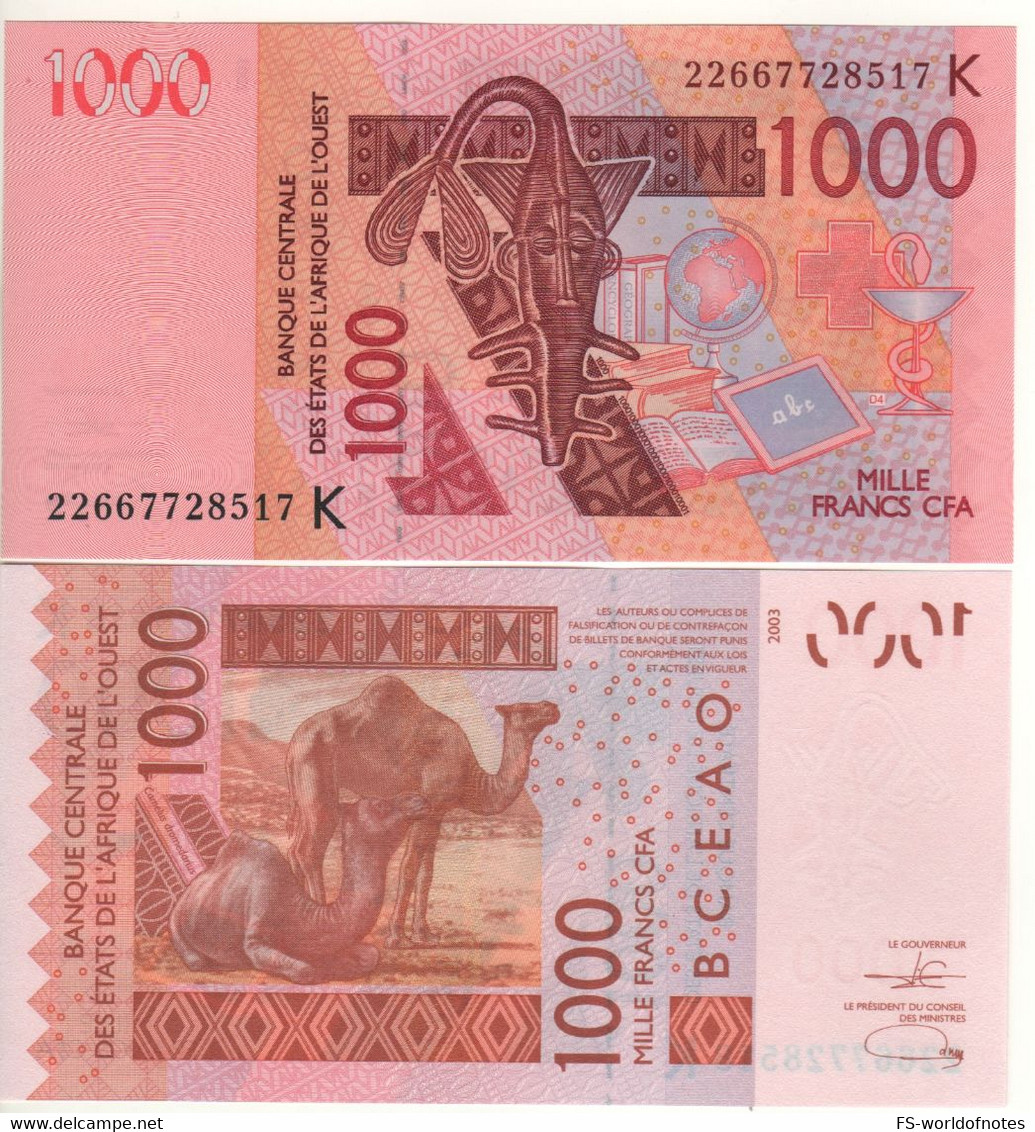 WEST AFRICAN STATES  New  Senegal  1'000 Francs  ( P715Kk New Date  2022   "Camels" )  UNC - Senegal