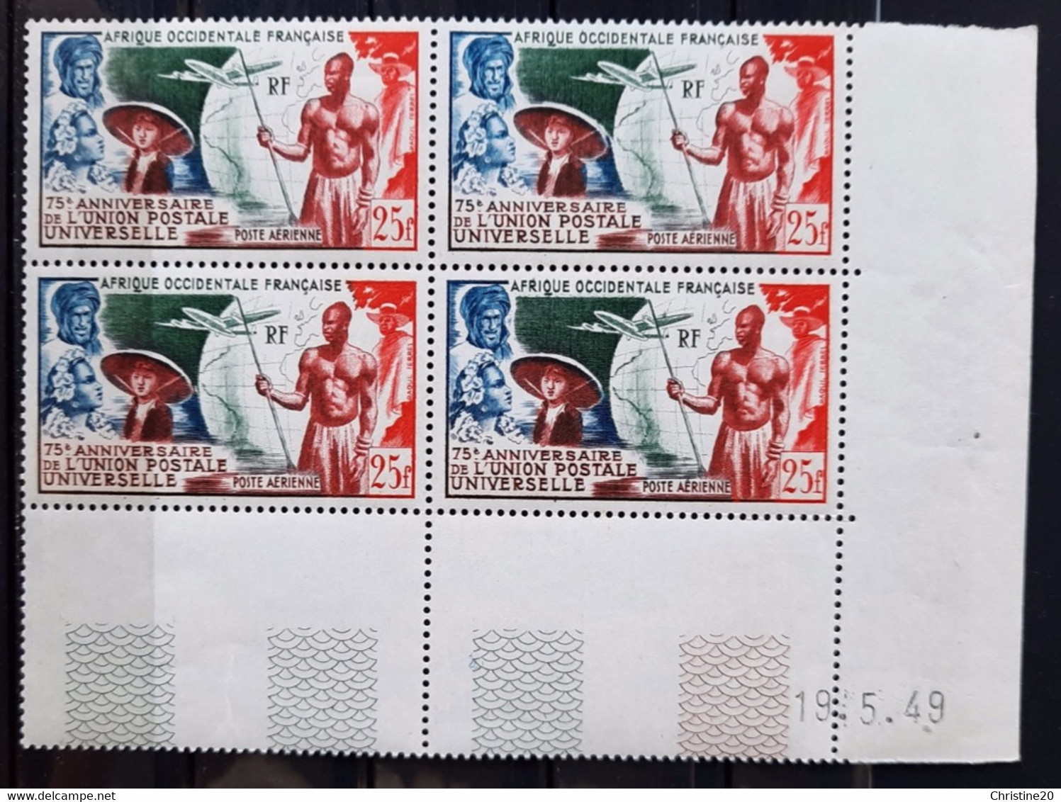 France Grandes Séries Coloniales 1949 75e Anniversaire De L'UPU AOF PA15 En Bloc De 4 Cd **TB Cote +56€ - 1949 75e Anniversaire De L'UPU