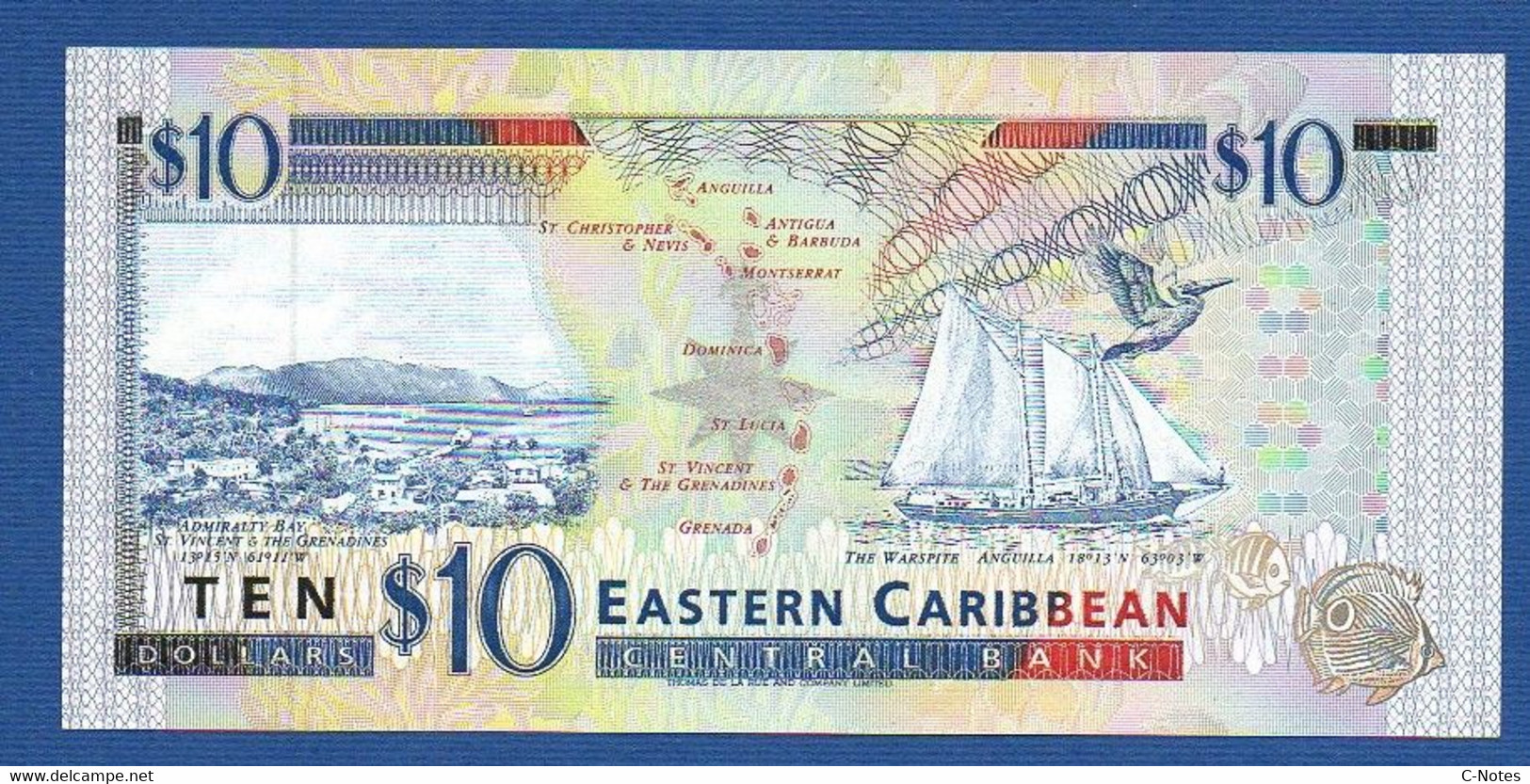 EAST CARIBBEAN STATES - Antigua - P.32A – 10 Dollars ND (1994) UNC Serie B194936A - Ostkaribik