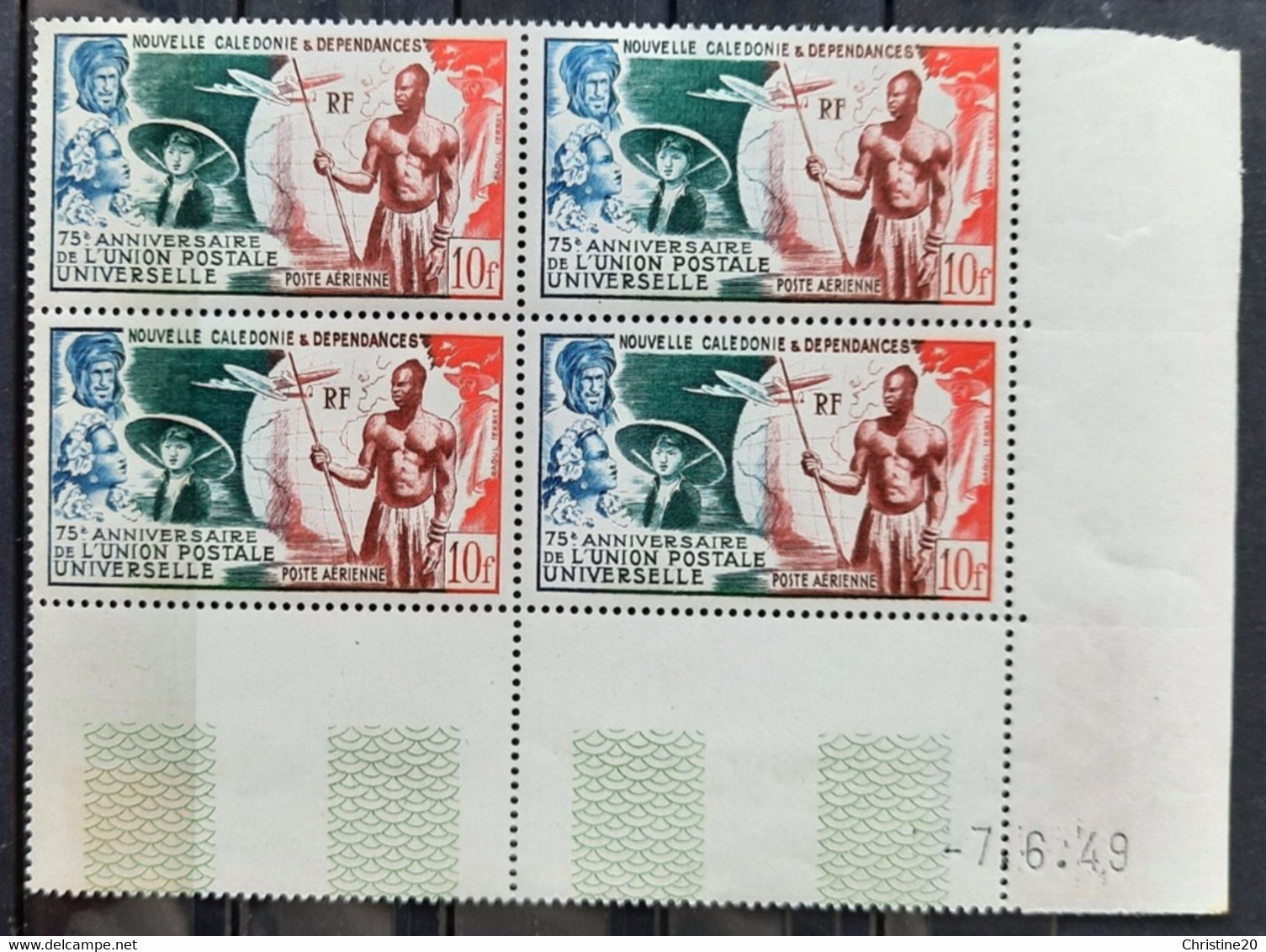 France Grandes Séries Coloniales 1949 75e Anniversaire De L'UPU Nouvelle Calédonie PA64 En Bloc De 4 Cd **TB Cote +52€ - 1949 75e Anniversaire De L'UPU