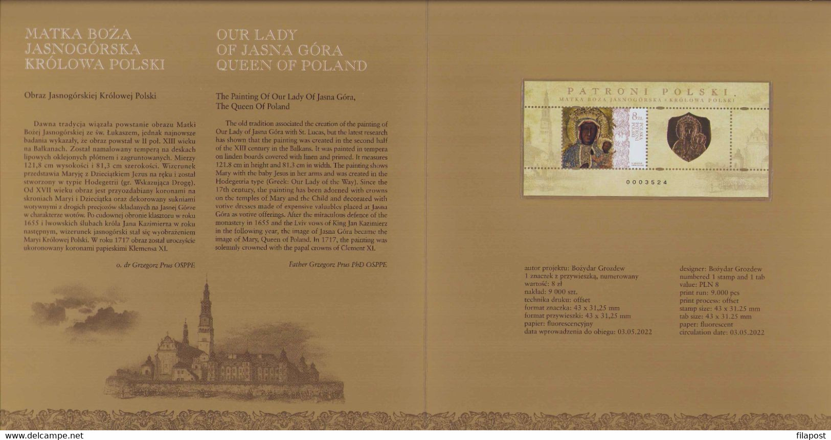 Poland 2022 / Patrons Of Poland - Our Lady Of Jasna Gora, Black Madonna Of Czestochowa, Pauline Monastery / Folder New! - Markenheftchen