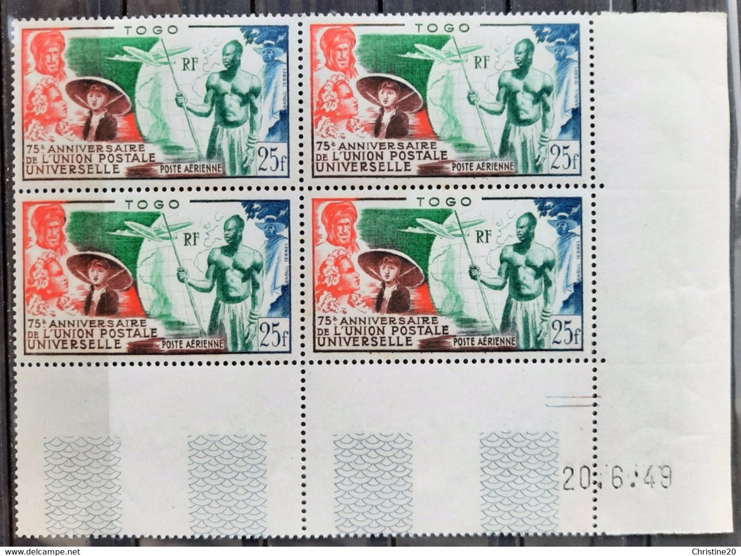 France Grandes Séries Coloniales 1949 75e Anniversaire De L'UPU Togo PA21 En Bloc De 4 Cd **TB Cote +48€ - 1949 75e Anniversaire De L'UPU