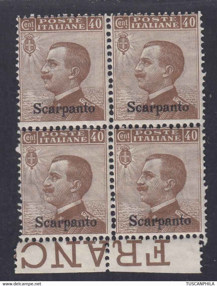 1912 Blocco Di 4 Valori BdF Sass. 6 MNH** Cv 20 - Aegean (Scarpanto)