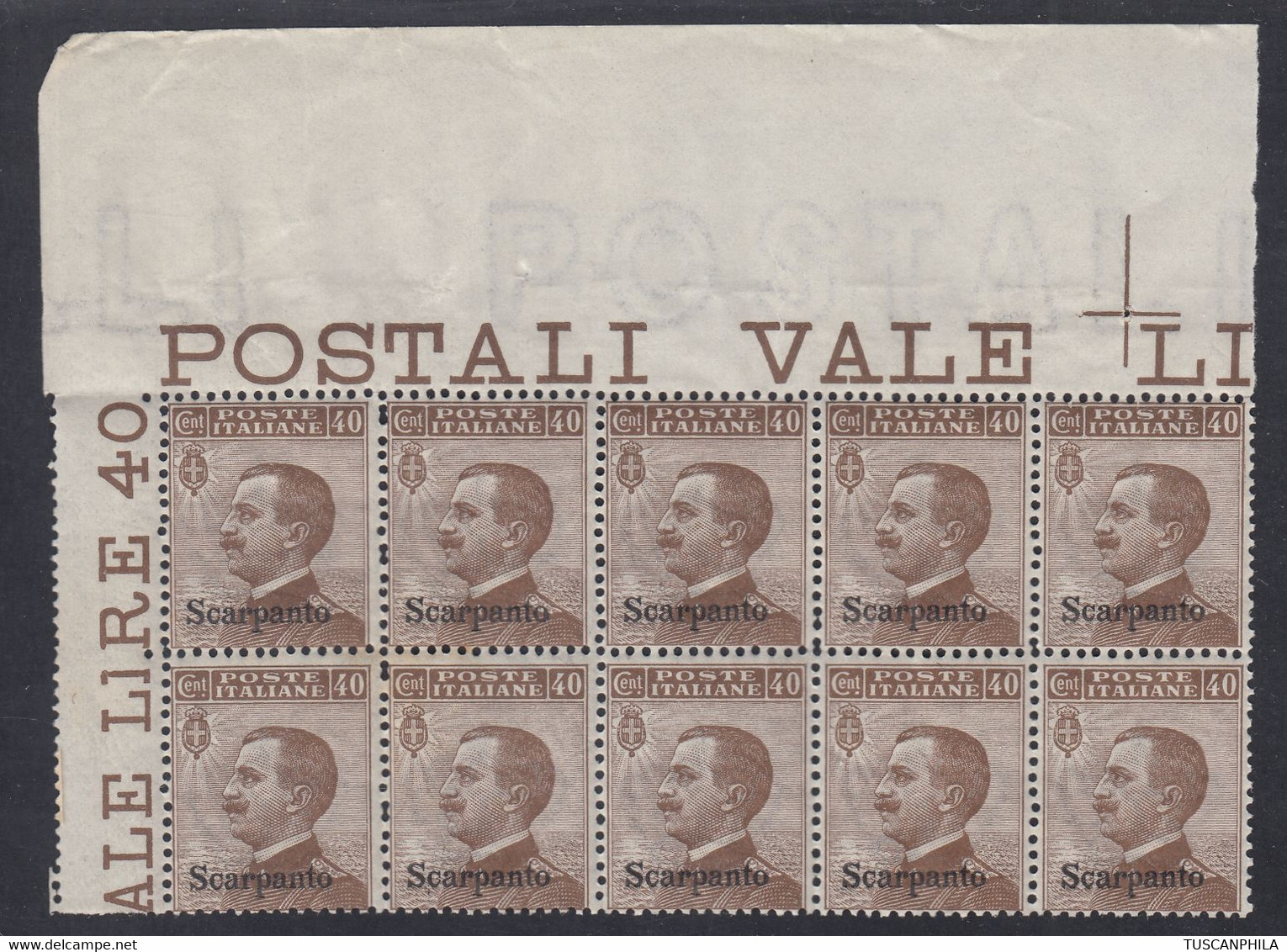 1912 Blocco Di 10 Valori AdF Sass. 6 MNH** Cv 50 - Egeo (Scarpanto)