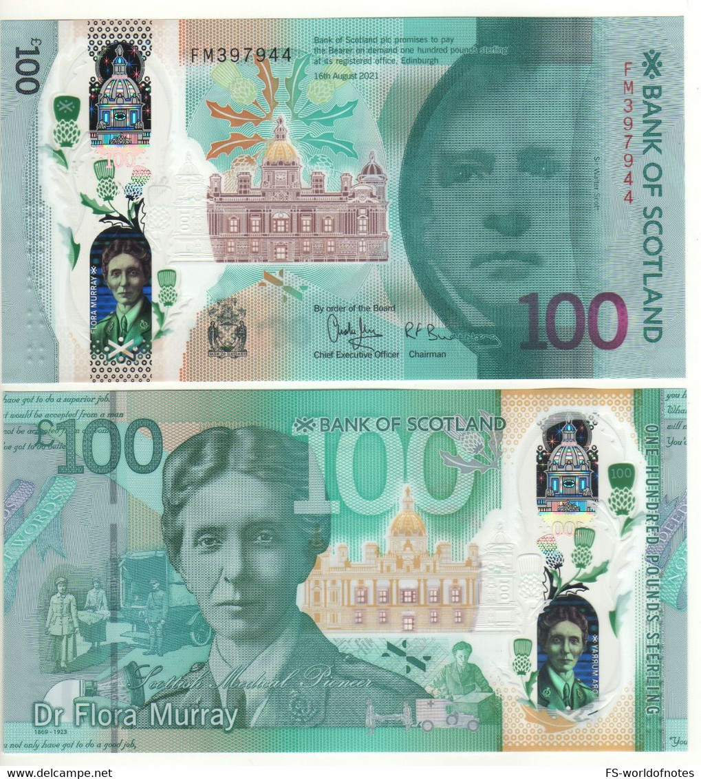 SCOTLAND "just Issued"  New100 Pounds  POLIMER   Bank Of Scotland (2022)  Dated 16th August 2021      UNC - 100 Pond