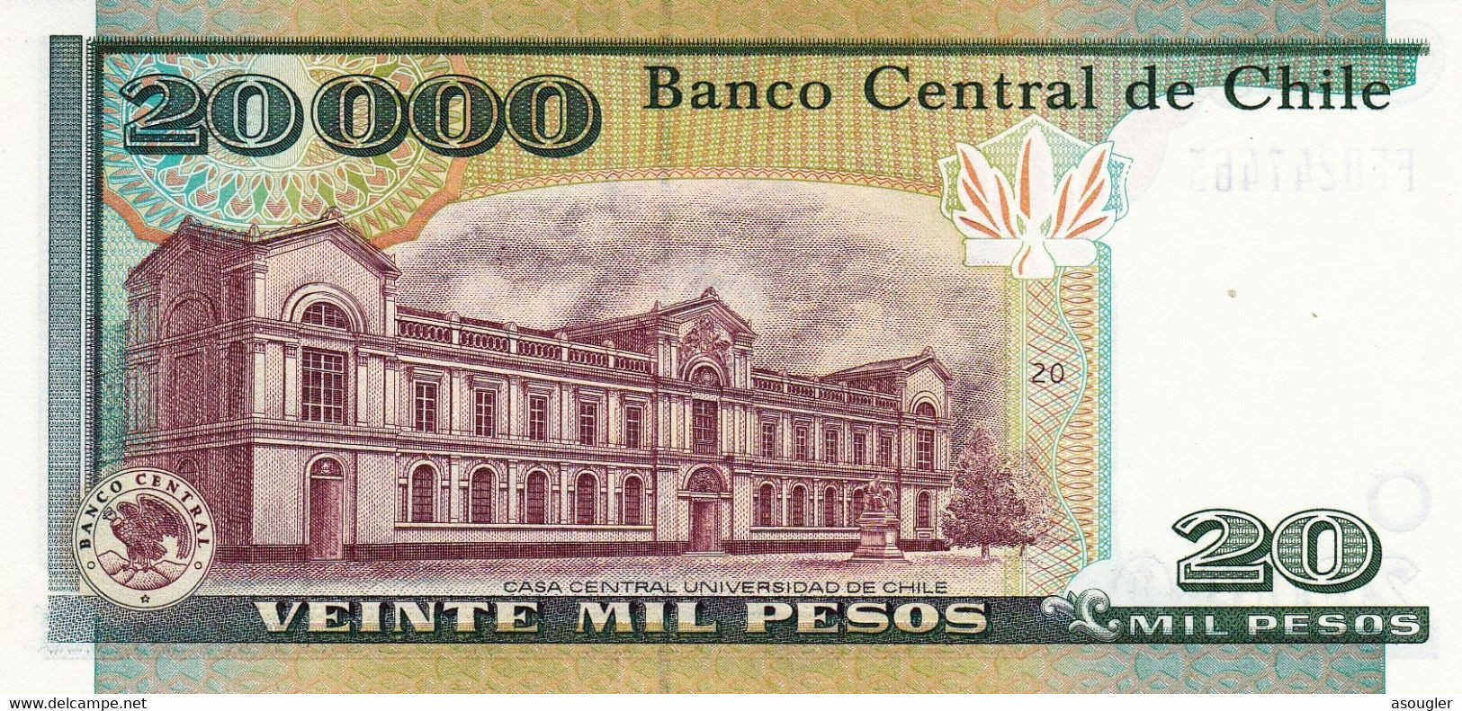 CHILE 20000 PESOS 1999 UNC P-159a "free Shipping Via Registered Air Mail" - Chili