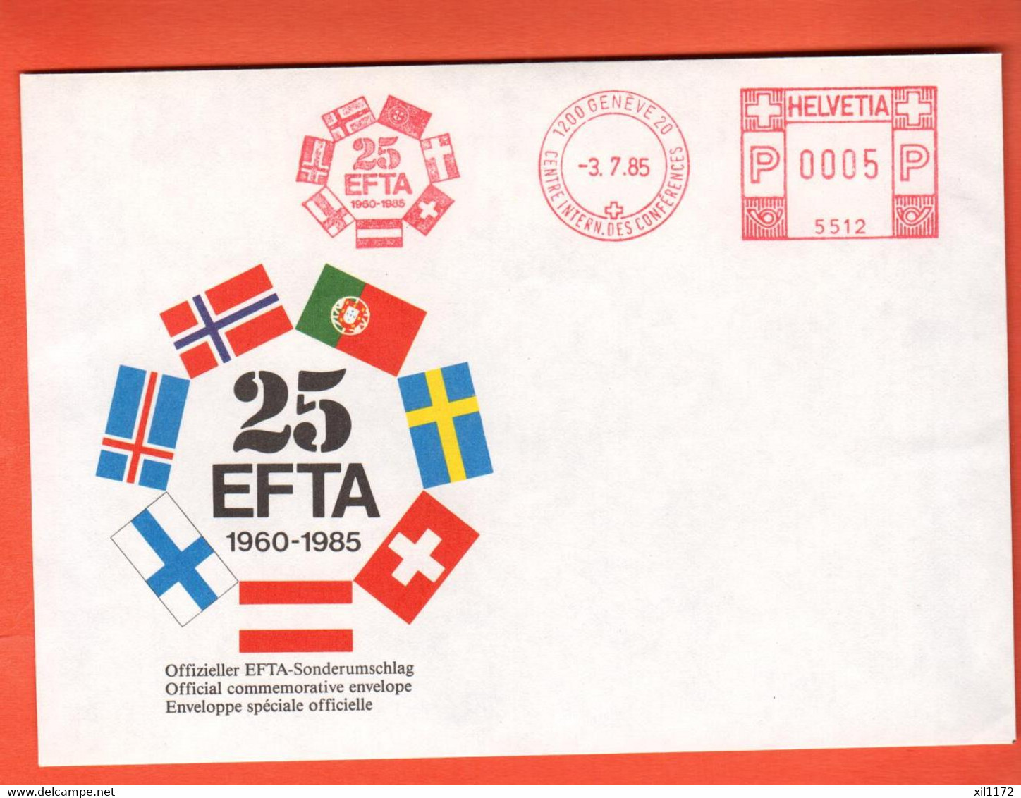 ZPP-45 Enveloppe EFTA 1960-1985 Official Commemorative Envelope 3.7.1985 - FDC