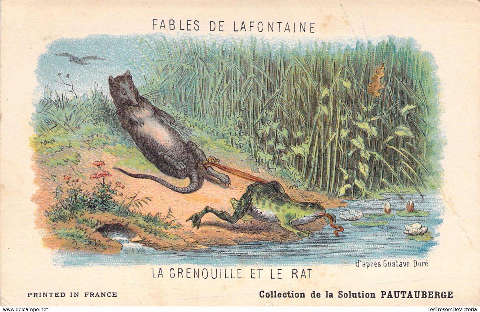 Carte Fable De La Fontaine - La Grenouille Et Le Rat - Collection De La Solution Pautauberge Previent La Tuberculose - Märchen, Sagen & Legenden