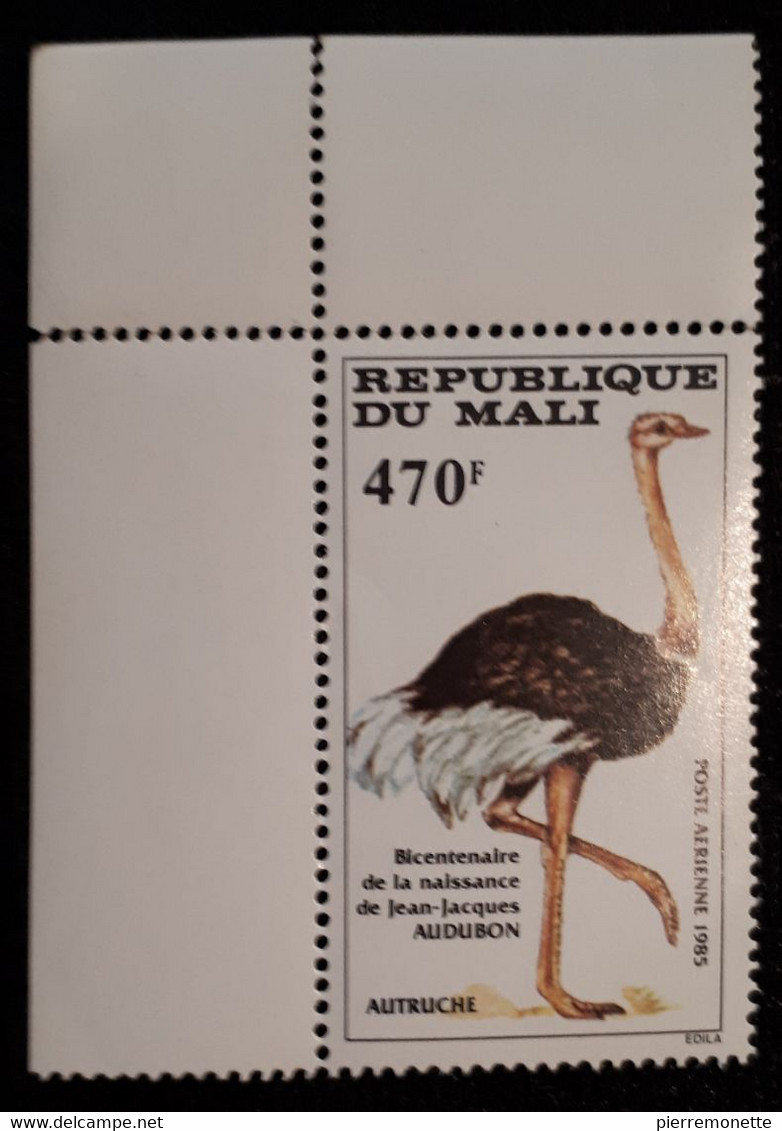 Mali 1985, Aubudon-Autruche, Coin, N** - Ostriches