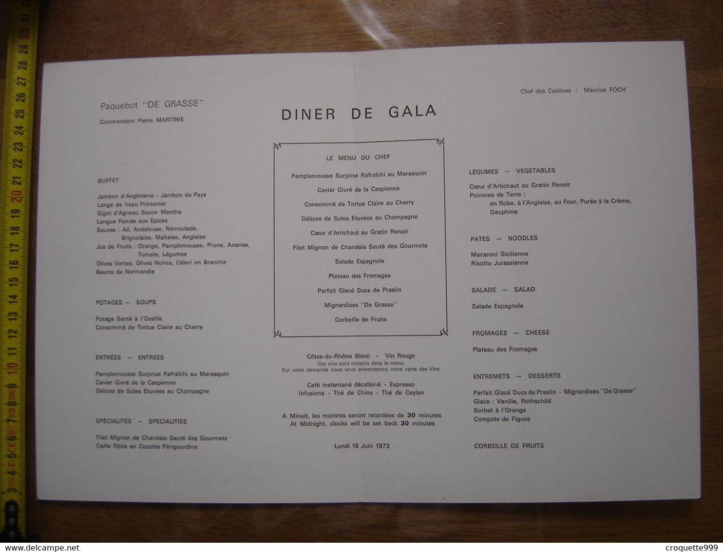 1973 MENU CG Transatlan Paquebot DE GRASSE Gravure Chateau Saint Germain En Laye - Menu