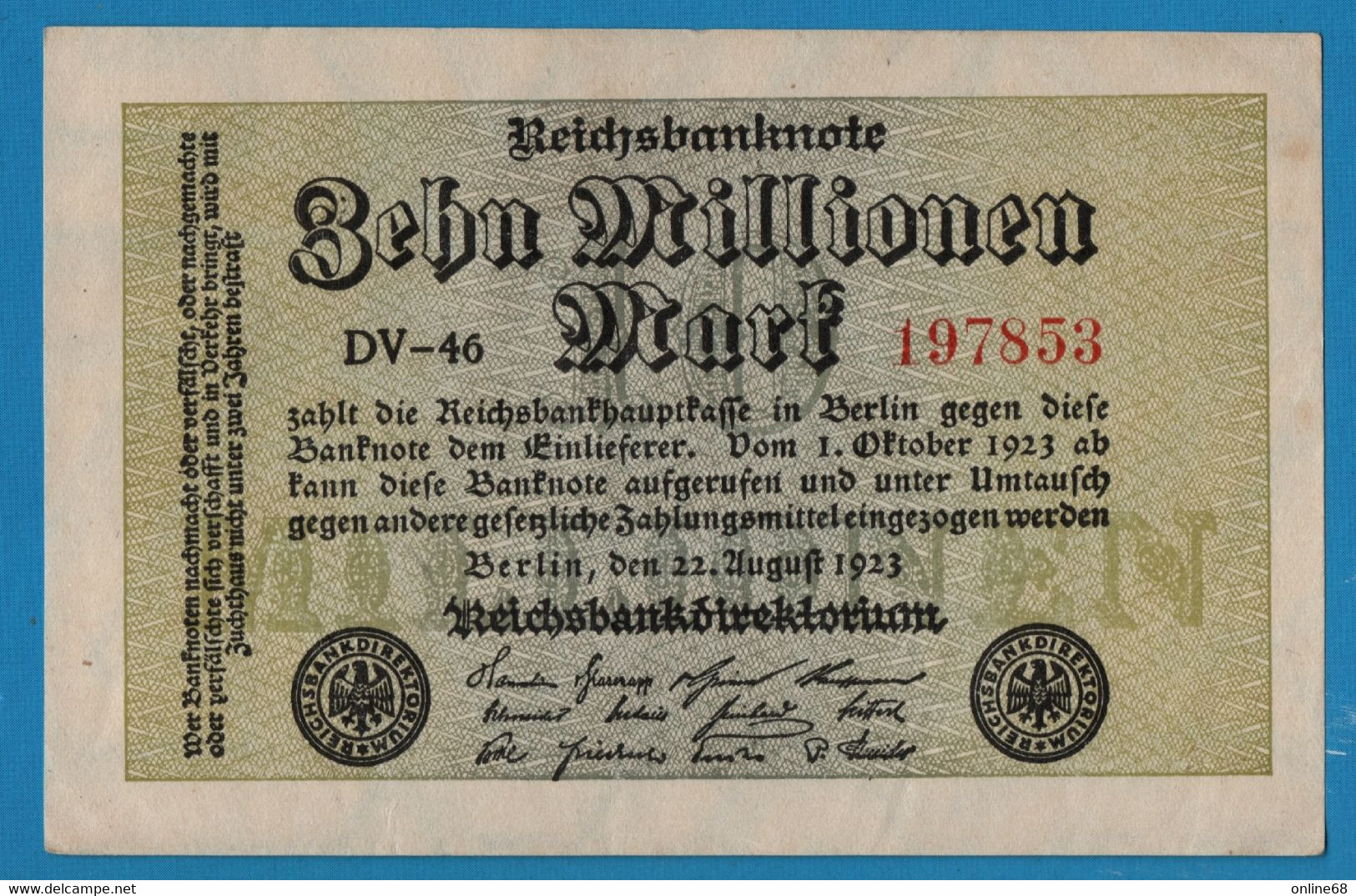 DEUTSCHES REICH 10 MILLIONEN MARK # DV-46 197853 P# 106a - 10 Miljoen Mark