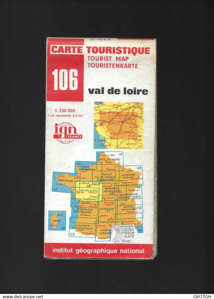 Carte IGN 106 VAL DE LOIRE 1979 -1:250000 -série Rouge (routière/géographique) - Carte Geographique