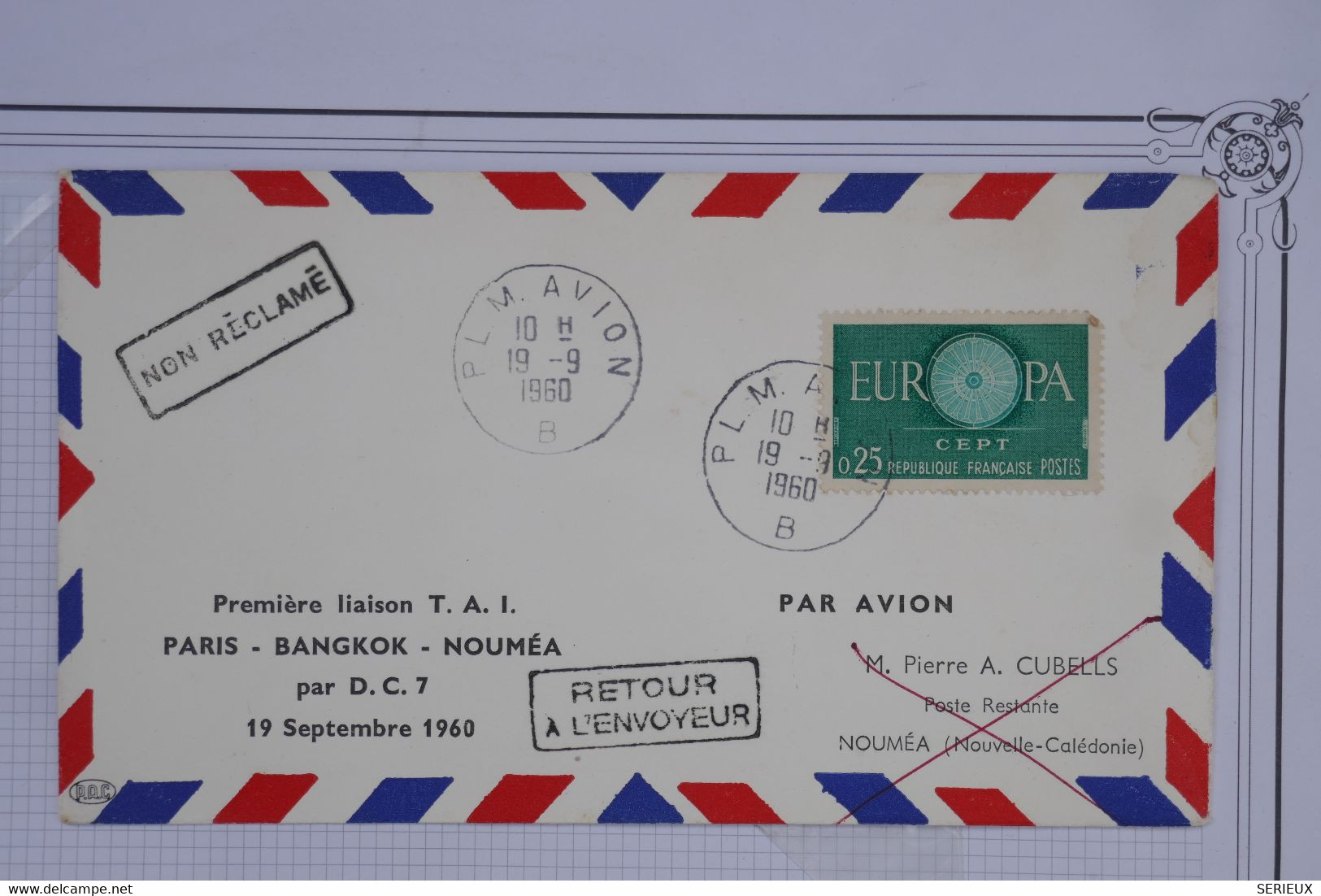 AQ21 FRANCE BELLE LETTRE  1860 1ER VOL PARIS  NOUMEA  +++ +AEROPHILATELIE+EUROPA ++ AFFRANCH.PLAISANT - 1960-.... Lettres & Documents