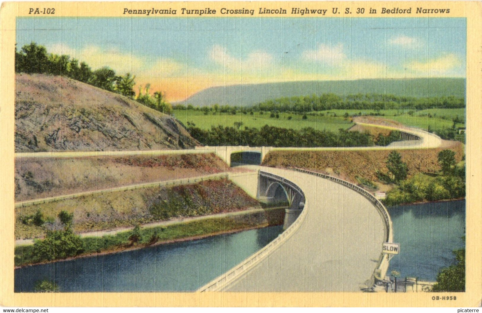 PA-102 Pennsylvania Turnpike Crossing Lincoln Highway US 20 In Bedford Narrows-Postmark- "Elizabethtown 1940" - American Roadside